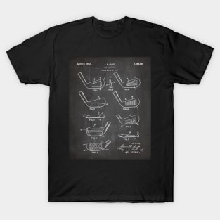 Golfing Iron Patent - Golf Fan Golfer Gift Art - Black Chalkboard T-Shirt